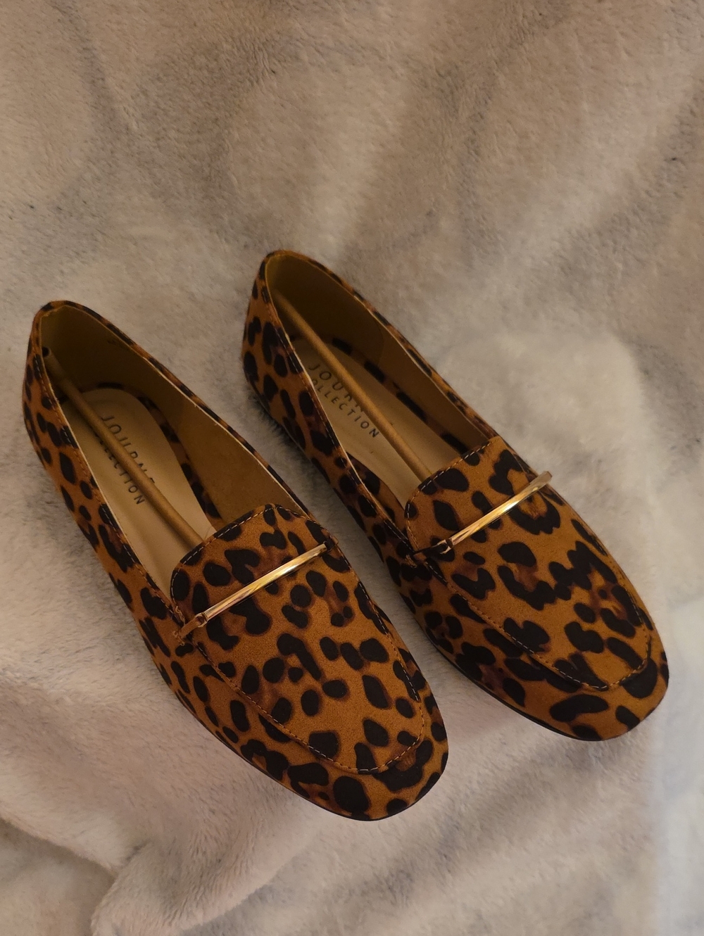 Journee Collection Leopard-Print Loafers with Gold Accent